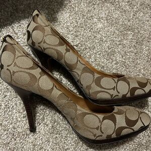 Coach Tan and Brown Patterned Women's Heels